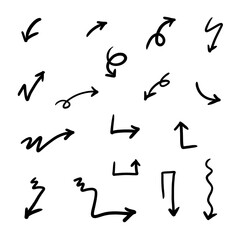 black pen drawn arrows set. 