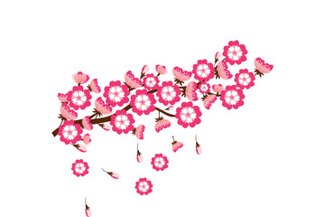 Cherry blossom branch with sakura flower Wall decoration Concept. Bird on branch wall decoration sticker design vector illustration
