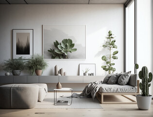 Minimalist interior design with clean lines, muted tones, and organic textures Generative ai