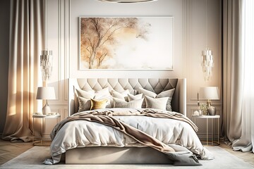 Stylish interior Background of contemporary bedroom, Generative AI