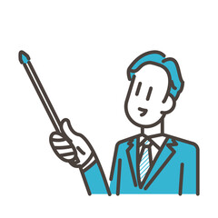 Young male businessperson smiling and explaining with an indicator stick [Vector illustration].