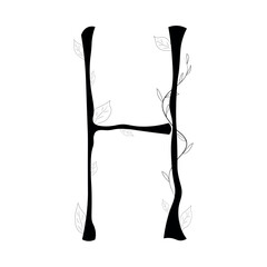 letter H as plants, alphabet in the form of a tree with leaves, Floral botanical alphabet isolated on white background