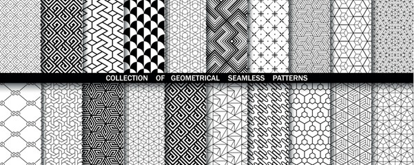 Geometric set of seamless black and white patterns. Simpless vector graphics