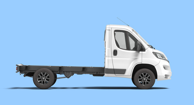 white flatbed truck for car branding and advertising right view 3d render on blue background