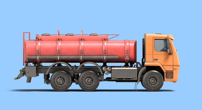 Tank truck right view tanker truck Car 3d render on blue background