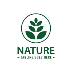 A natural and energetic logo design featuring a vertical leaf in a circle frame, representing growth, stability, and balance. The logo is perfect for businesses in the eco-friendly or natural products
