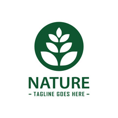 A natural and energetic logo design featuring a vertical leaf in a circle frame, representing growth, stability, and balance. The logo is perfect for businesses in the eco-friendly or natural products