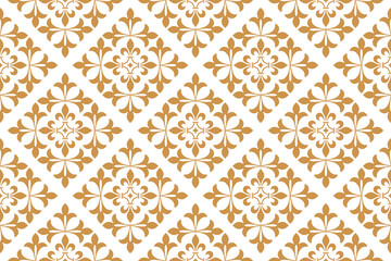 Flower geometric pattern. Seamless vector background. White and gold ornament