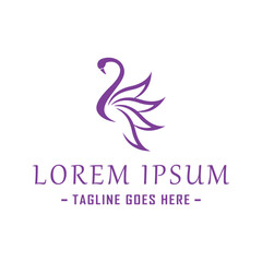 A simple and elegant logo design featuring a swan with a beautiful tail that resembles a flower. The logo is perfect for businesses in the beauty, fashion, or luxury industry