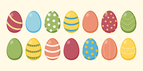 Set of easter eggs isolated on yellow background. Easter design. 