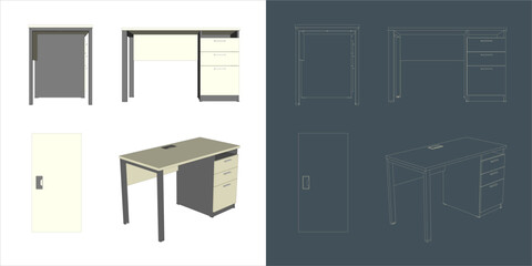 Fototapeta premium Vector wood desk office table solid minimalist with different positions - transparent background