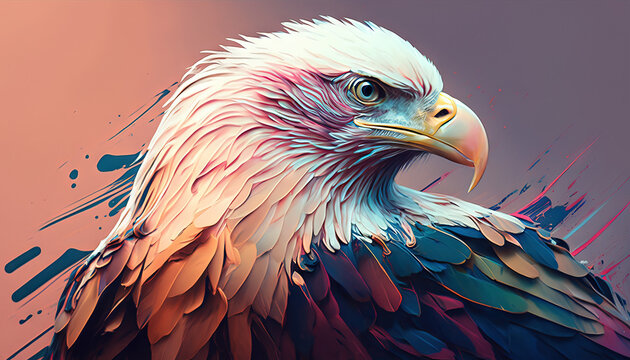 Eagle abstract wallpaper. Soft background with cute falkon bird in Pastel colors generative ai