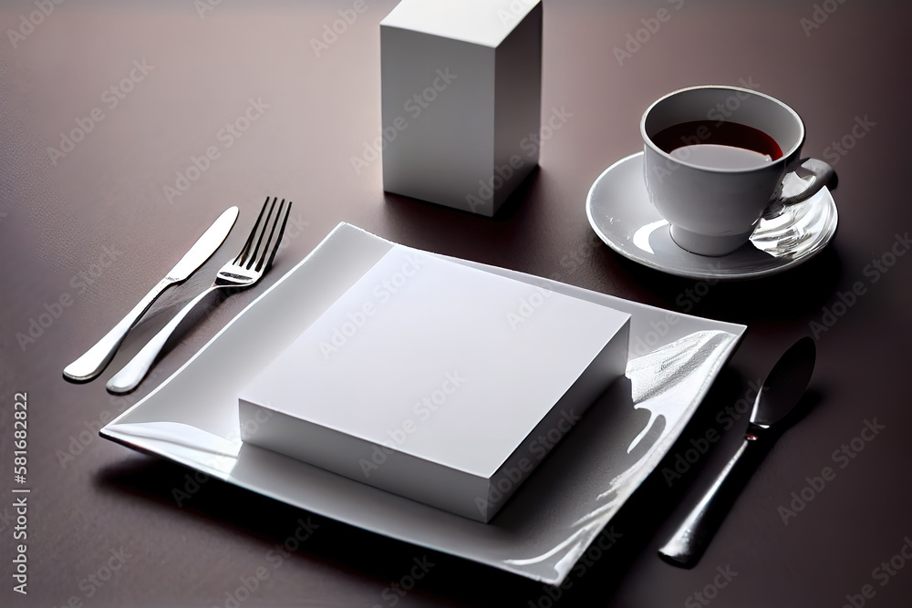 Poster white label on the table. used for menus or put everything into. generative ai