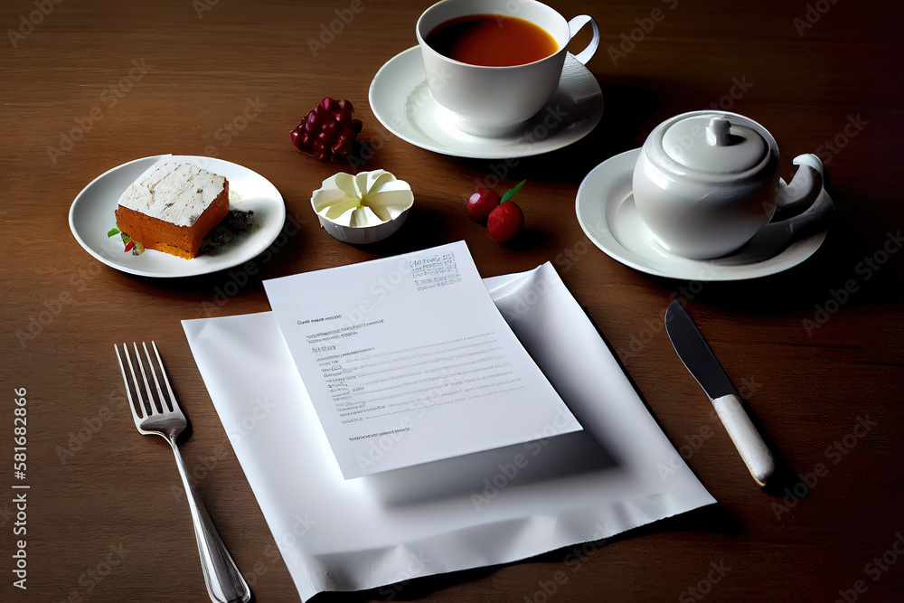 Poster white label on the table. used for menus or put everything into. generative ai