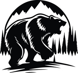 Fototapeta premium Grizzly Bear Monogram Logo Monochrome Design Style 