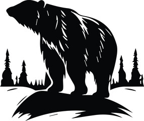 Fototapeta premium Grizzly Bear Monogram Logo Monochrome Design Style 
