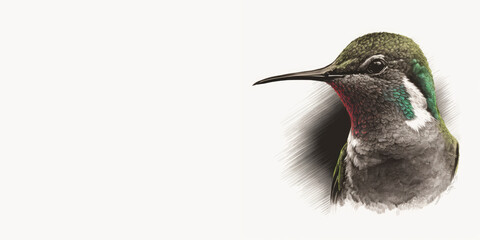 Fototapeta premium Drawing of a hummingbird on a white background. Hummingbird isolated on white background. Generative AI