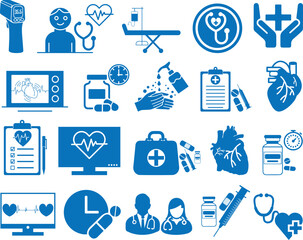 Medical icon, 20 medical treatment icon set blue vector