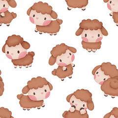 Cute sheep watercolor seamless pattern for print paper background textile fabric