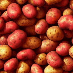 Mixed white and red potatoes, seamless repeatable background.
