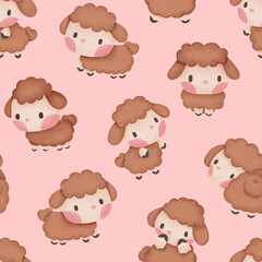 Cute sheep watercolor seamless pattern for print paper background textile fabric