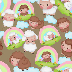 Cute sheep watercolor seamless pattern for print paper background textile fabric