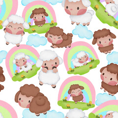 Cute sheep watercolor seamless pattern for print paper background textile fabric