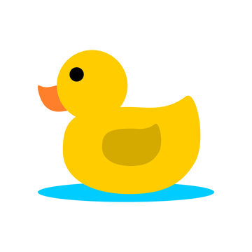 Cute yellow duck floating swiming water cartoon icon flat vector design