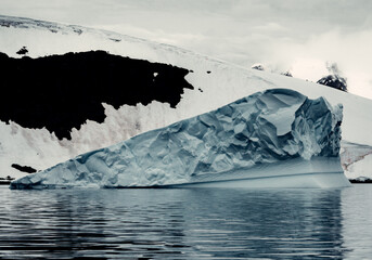 Unique Iceberg In Antarctica Looks Textured and Chiseled, Moody Landscape