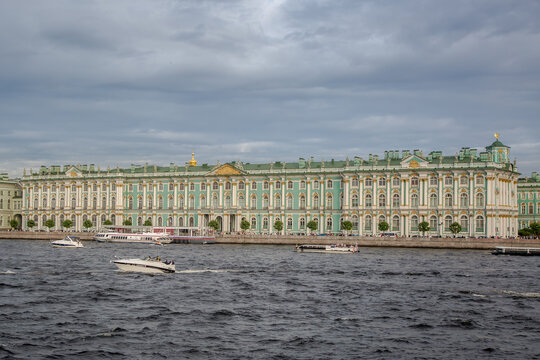 Hermitage. Winter Palace. Palace Embankment in St. Petersburg.