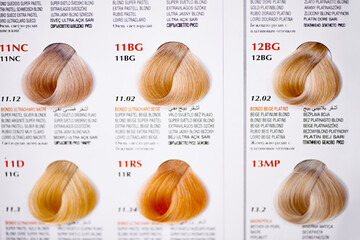 Select your shade. A cropped view of various hair color swatches.