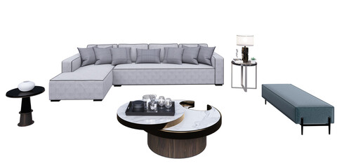 3D illustration sofa stool coffee table side table set