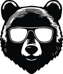 Bear Wearing Glasses Logo Monochrome Design Style
