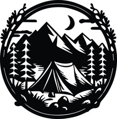 Camping Logo Monochrome Design Style

