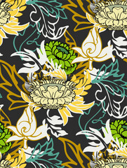 Seamless floral pattern with water lily on the dark dark grey background.eps