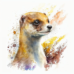 Weasel Watercolour portrait, Animal illustration
