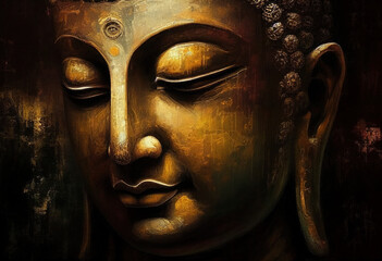 Buddha statue, Oil Painting, Generative AI