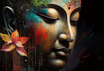 Buddha statue, Oil Painting, Generative AI - obrazy, fototapety, plakaty