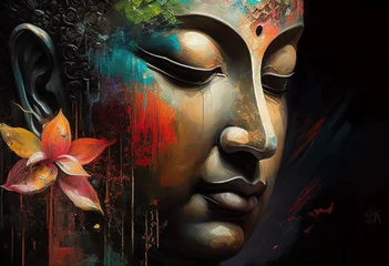 Gordijnen Buddha statue, Oil Painting, Generative AI © Vig