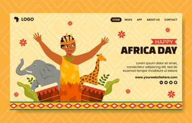 Happy Africa Day Social Media Landing Page Flat Cartoon Hand Drawn Template Background Illustration
