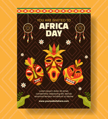 Happy Africa Day Vertical Poster Flat Cartoon Hand Drawn Templates Background Illustration