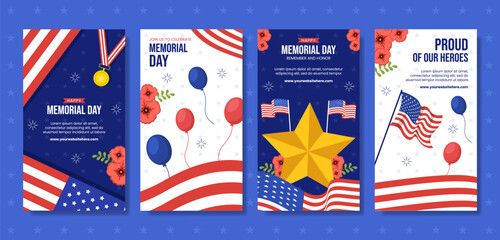 Memorial Day Social Media Stories Flat Cartoon Hand Drawn Templates Background Illustration