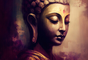 Buddha statue, Oil Painting, Generative AI