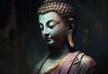 Buddha statue, Oil Painting, Generative AI