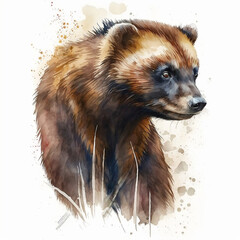 Wolverine Watercolour portrait, Animal illustration