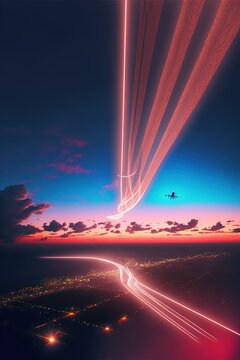 Beautiful light trail photography of airplanes in the sky.