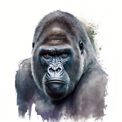 Gorilla Silver Back Watercolour portrait, Animal illustration