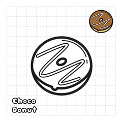 Children Coloring Book Object. Food Series - Choco Milk Donut