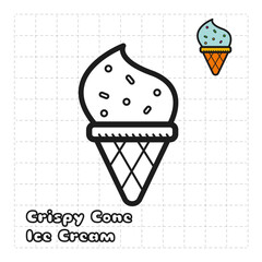 Children Coloring Book Object. Food Series - Crispy Cone Ice Cream 