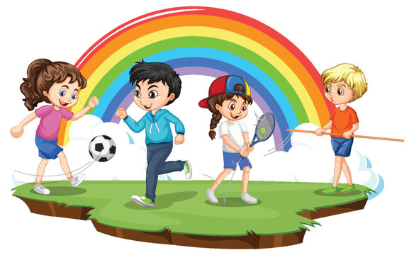 Happy children playing different sports